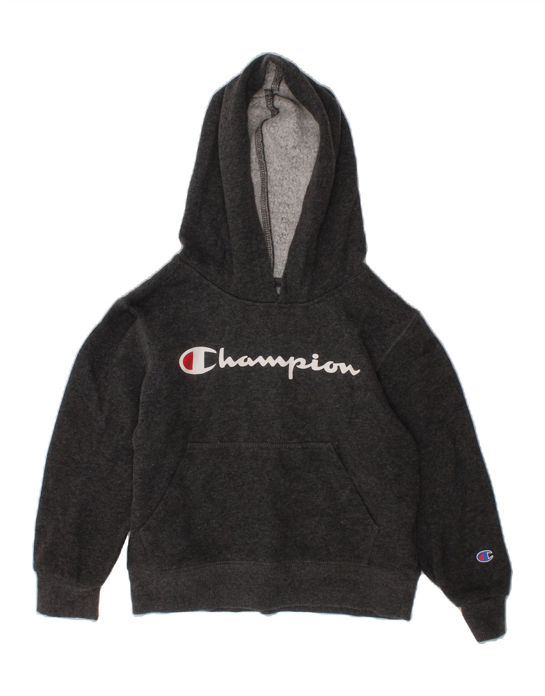 CHAMPION Boys Graphic Hoodie Jumper 5-6 Years Grey Cotton Vintage Champion and Second-Hand Champion from Messina Hembry 