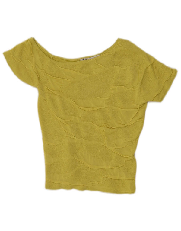 Zara Womens Crop Knit Top de um ombro UK 8 Small Green Viscose