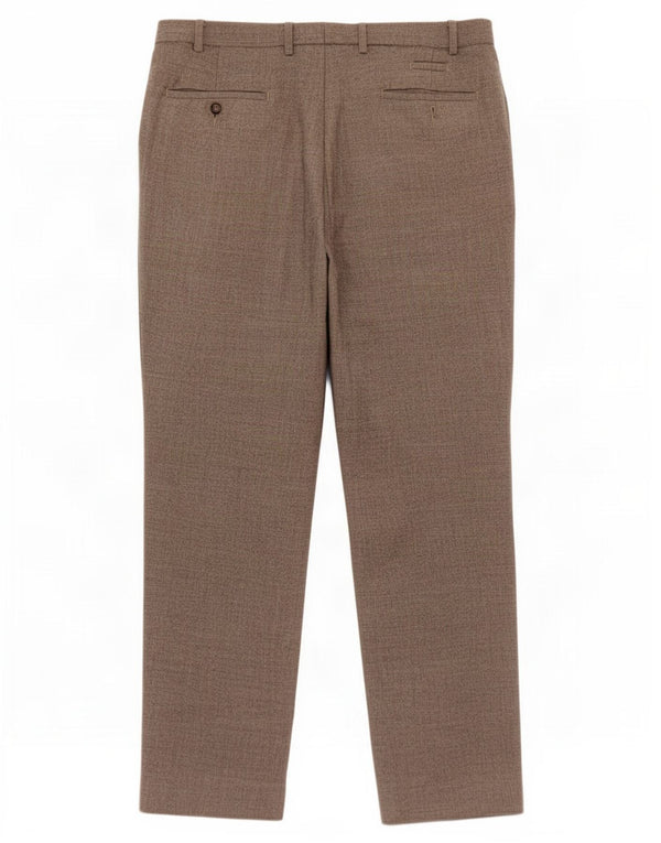 Calça masculina de terno reto Marks & Spencer W36 L29 lã espinha de peixe bege