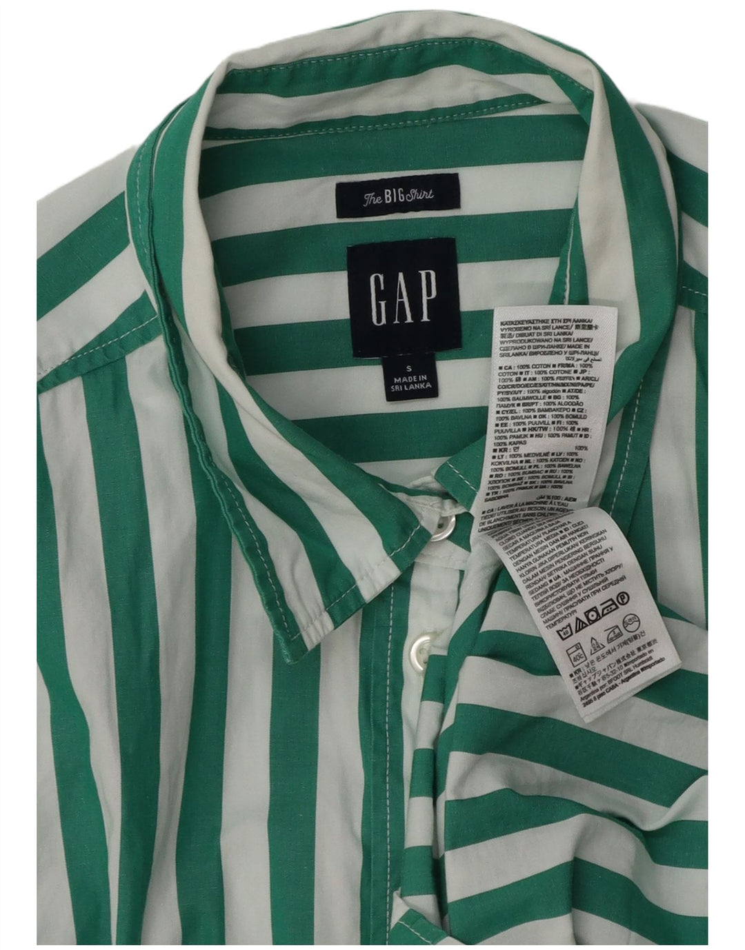 Camisa grande feminina Gap UK 10 algodão listrado verde pequeno