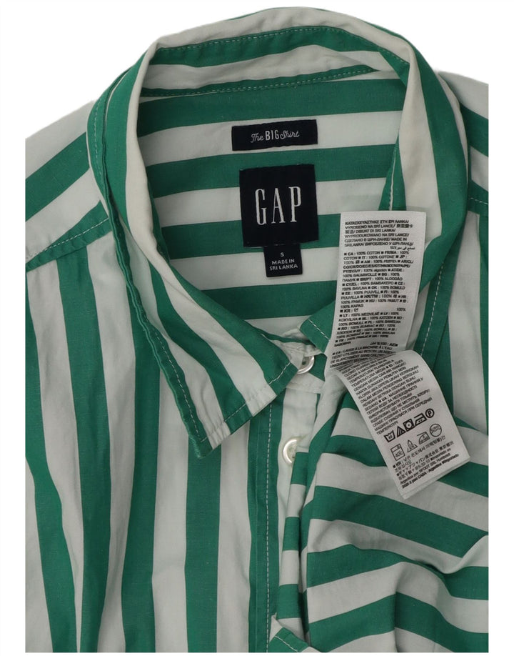 Camisa grande feminina Gap UK 10 algodão listrado verde pequeno