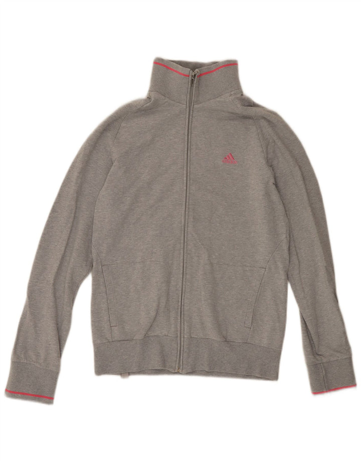 Adidas Womens Tracksuit Top Jacket UK 10 Pequeno Cinza Algodão