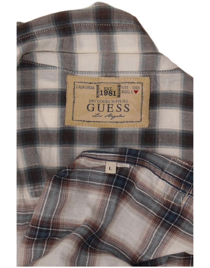 Guess Camisa masculina de manga curta grande xadrez cinza