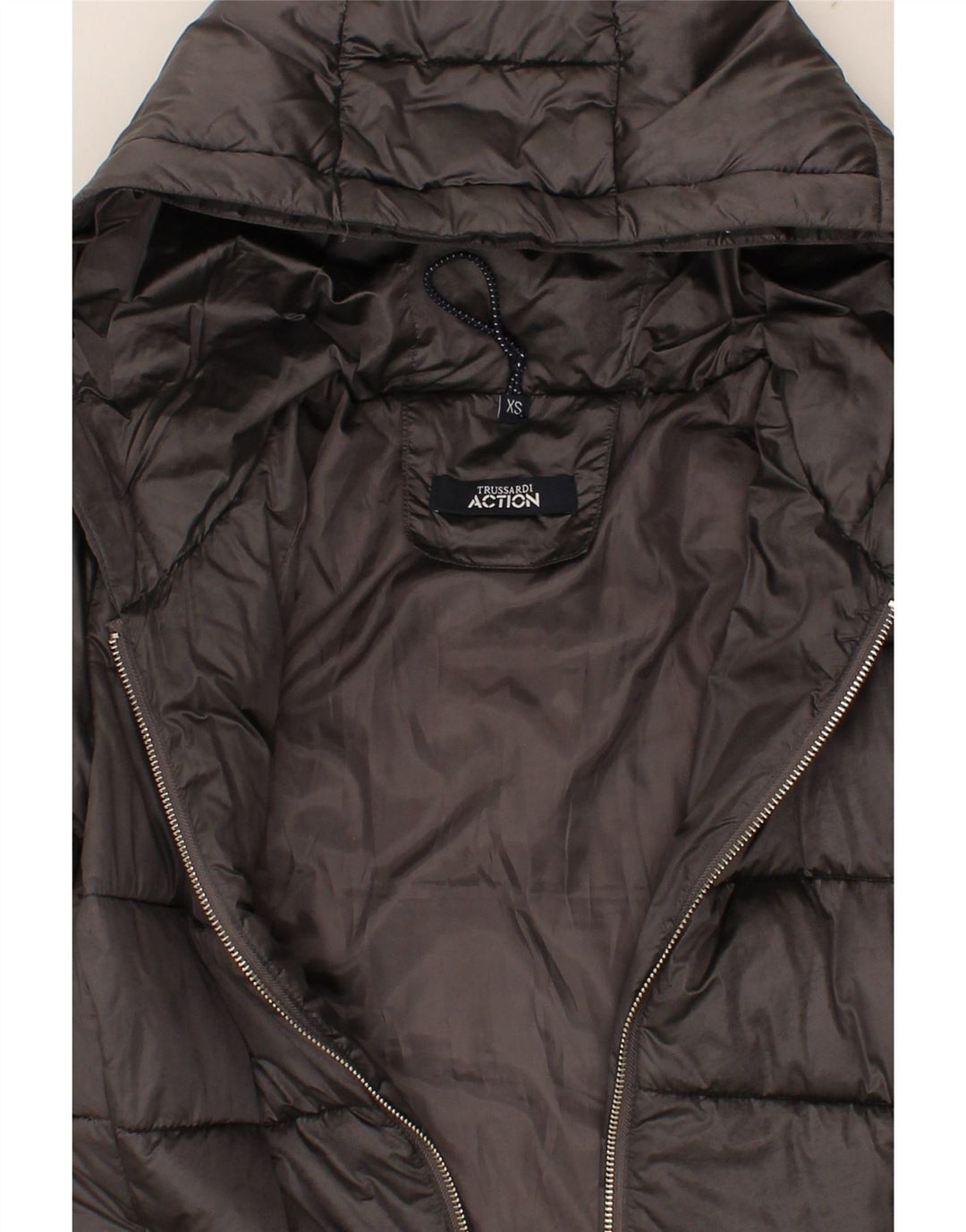 TRUSSARDI Womens Hooded Padded Jacket UK 6 XS Grey Nylon Vintage Trussardi and Second-Hand Trussardi from Messina Hembry 