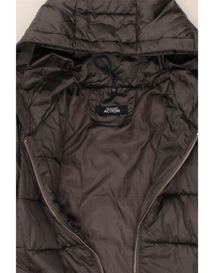 TRUSSARDI Womens Hooded Padded Jacket UK 6 XS Grey Nylon Vintage Trussardi and Second-Hand Trussardi from Messina Hembry 