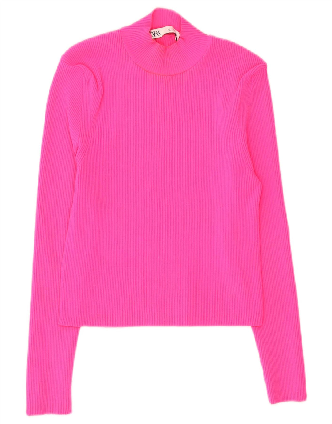 Zara Top curto feminino manga comprida Reino Unido 14 grande rosa poliamida