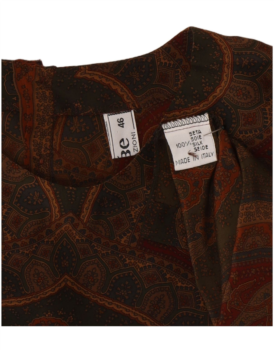 Blusa feminina vintage top IT 46 grande seda paisley cinza