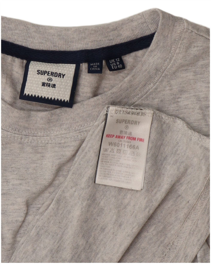 Top gráfico feminino Superdry manga comprida UK 12 algodão cinza médio