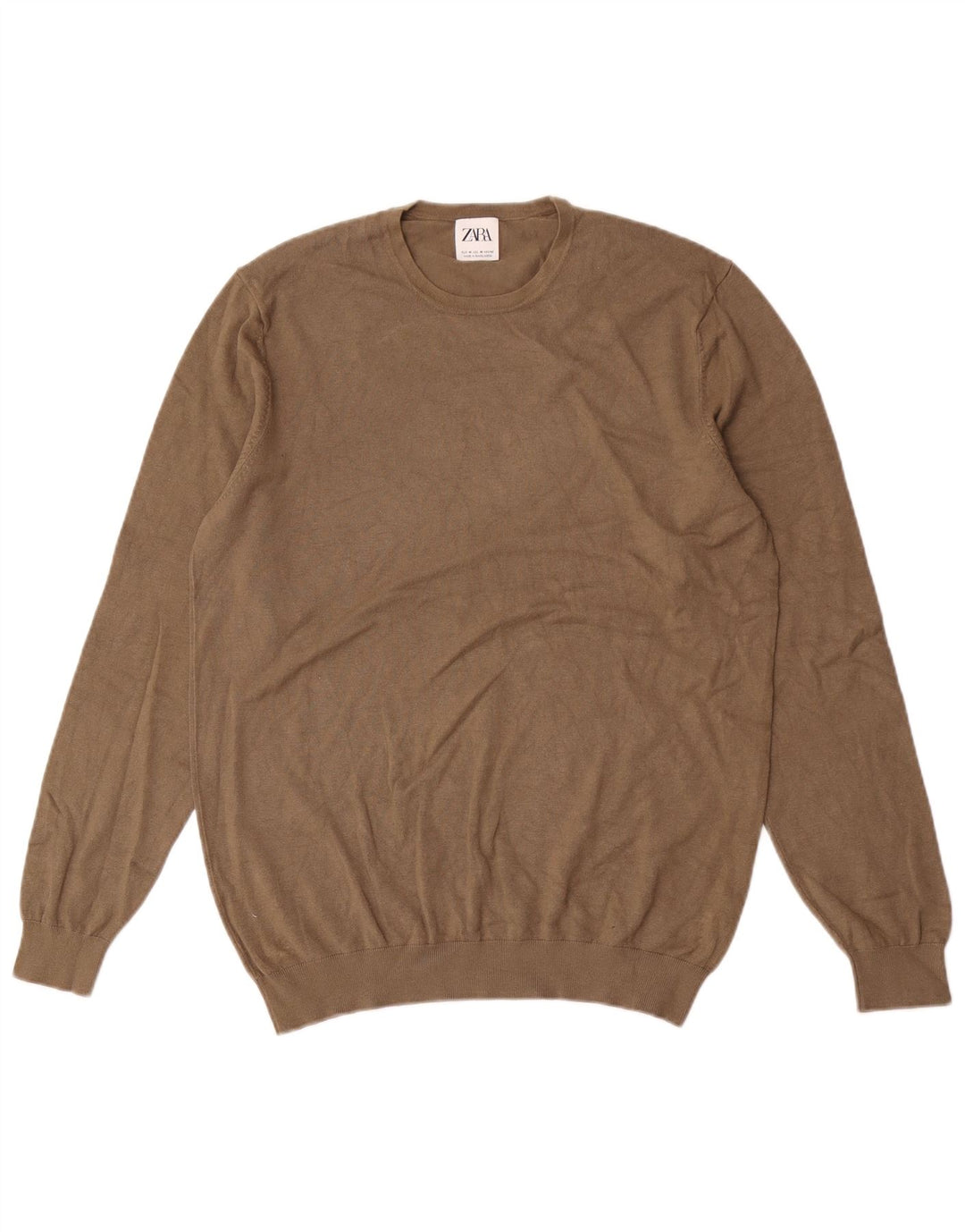 Zara Suéter masculino com gola redonda e viscose cáqui médio
