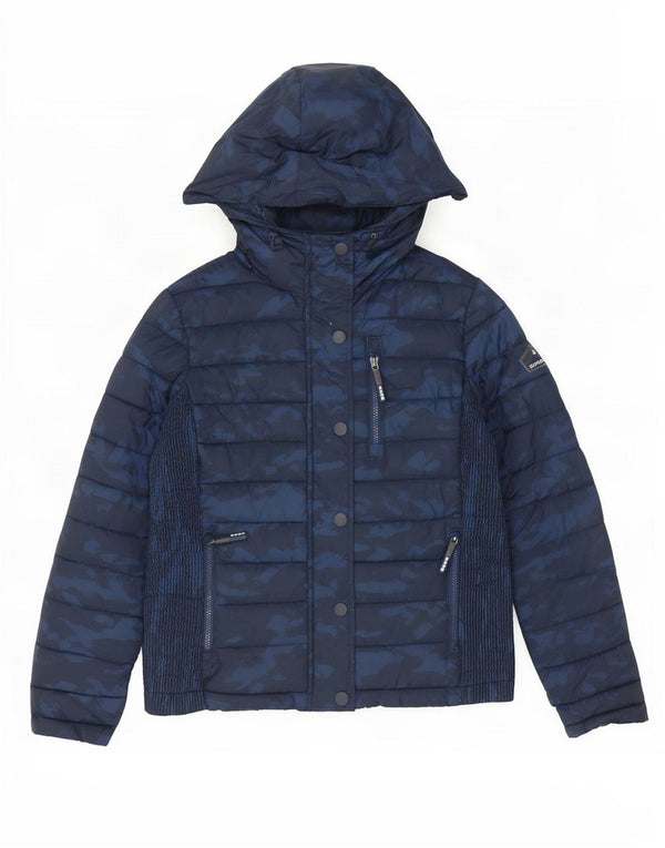 Jaqueta acolchoada com capuz feminina Superdry UK 16 grande camuflagem azul marinho