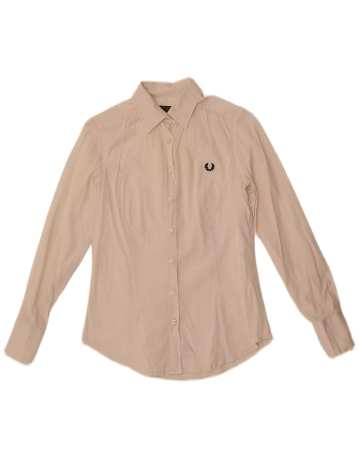 Camisa feminina Fred Perry Reino Unido 10 pequeno algodão branco