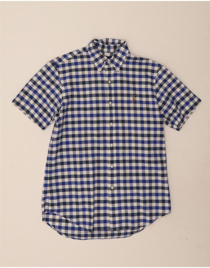 Ralph Lauren Camisa masculina de manga curta azul médio algodão guingão