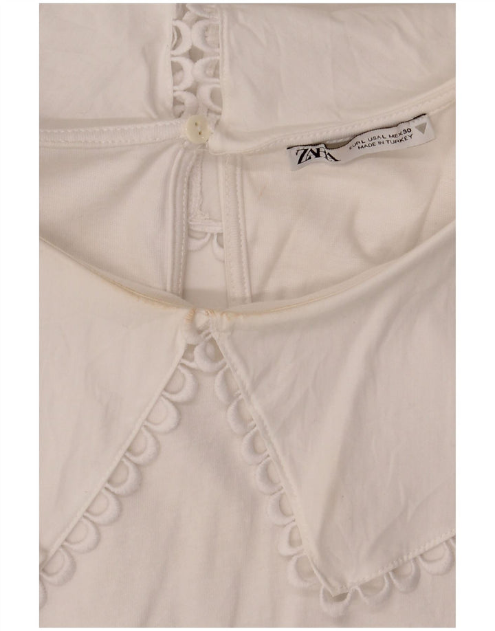 Blusa feminina Zara Top UK 14 grande algodão branco