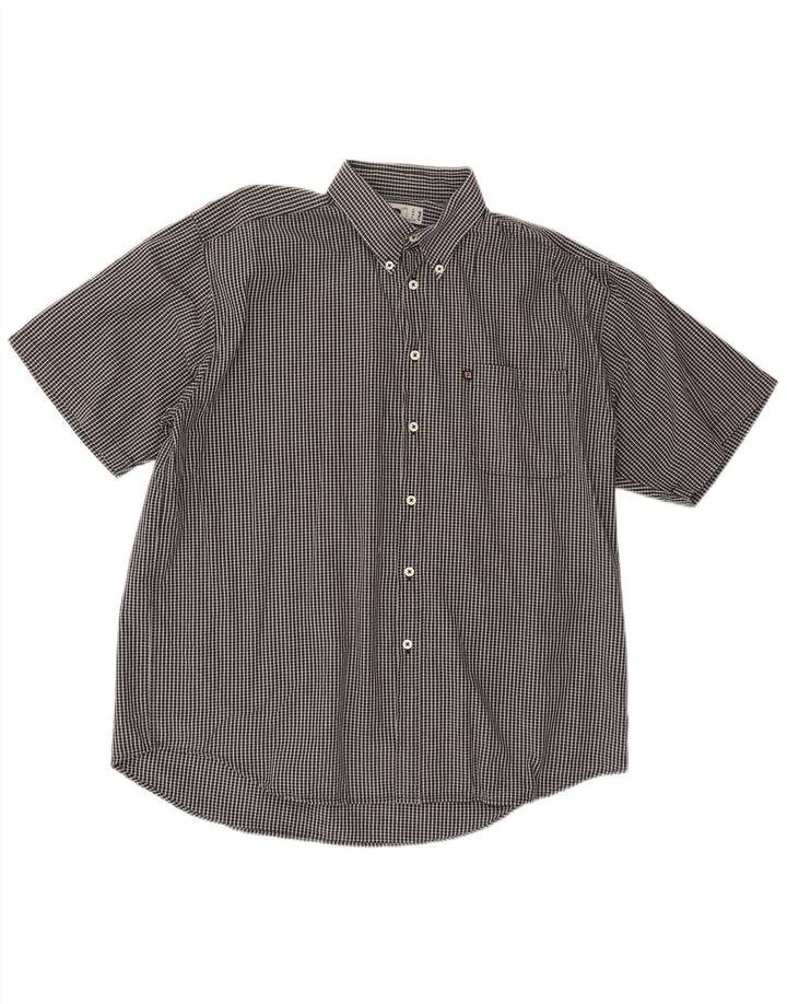 Camisa masculina de manga curta FILA XL preta xadrez algodão