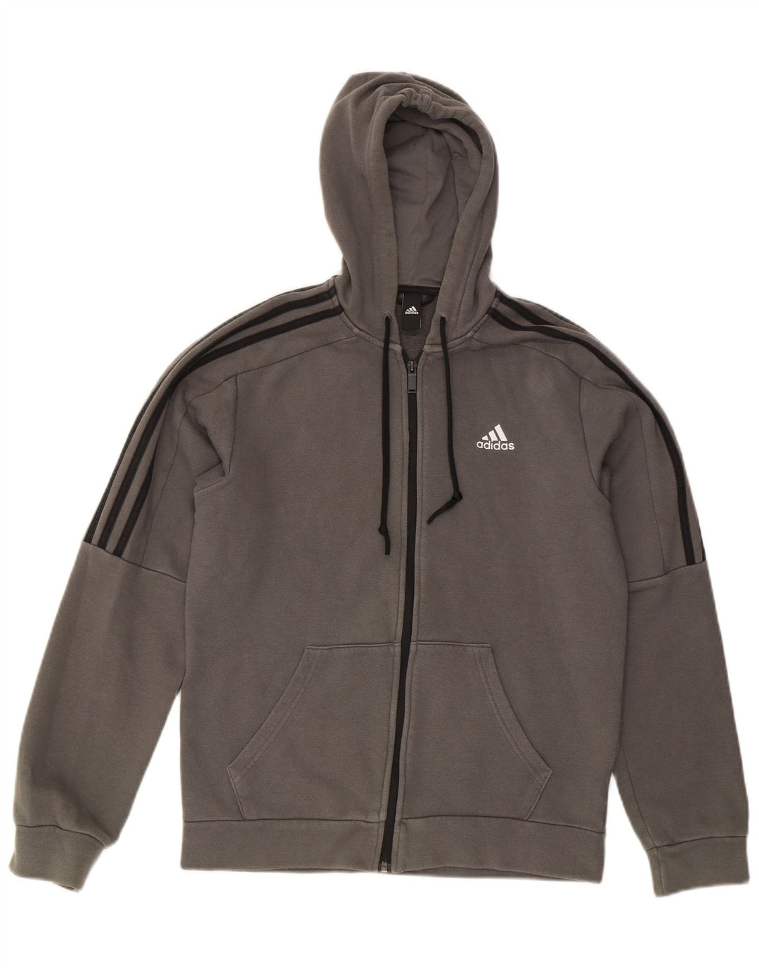 ADIDAS Mens Zip Hoodie Suéter Pequeno Algodão Cinza