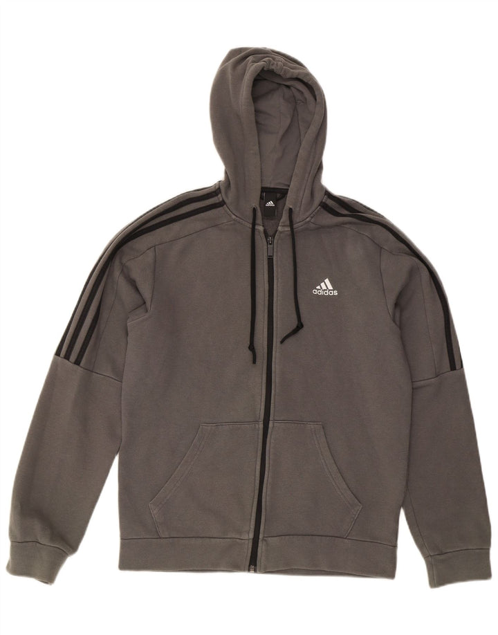 ADIDAS Mens Zip Hoodie Suéter Pequeno Algodão Cinza