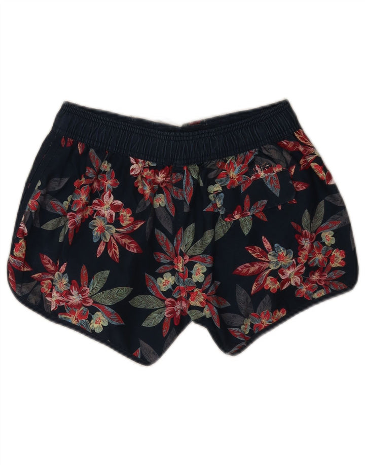 Poliéster floral pequeno dos azuis marinhos britânicos do short de natação das mulheres gordas da cara