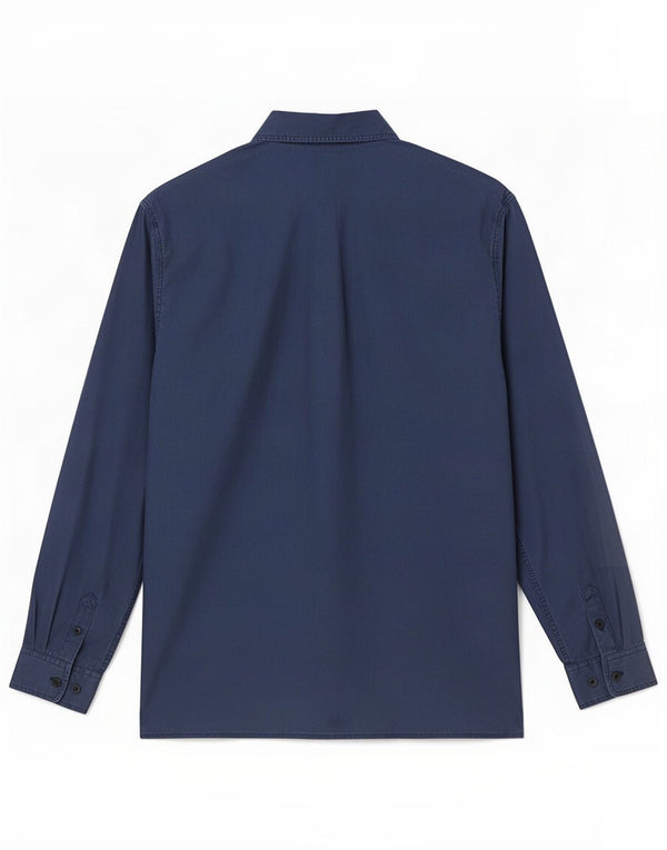Camisa feminina vintage UK 14 seda azul marinho médio