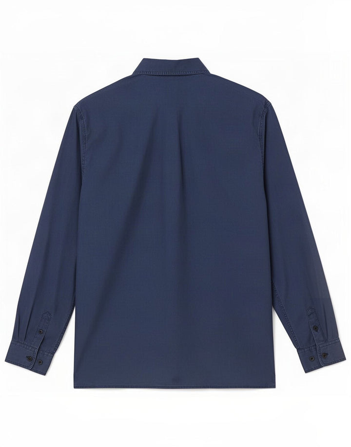 Camisa feminina vintage UK 14 seda azul marinho médio