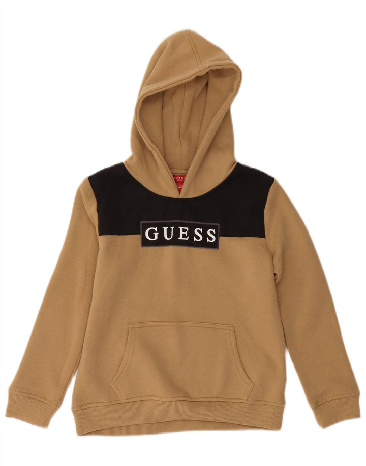 Suéter gráfico com capuz GUESS Boys 7-8 anos bege algodão colorblock