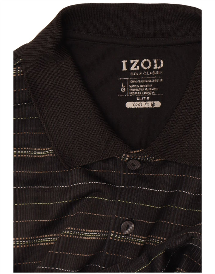Camisa polo masculina Izod grande poliéster listrado preto