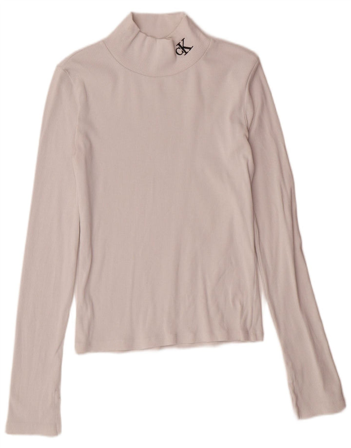 CALVIN KLEIN JEANS Top curto feminino manga comprida Reino Unido 12 médio branco