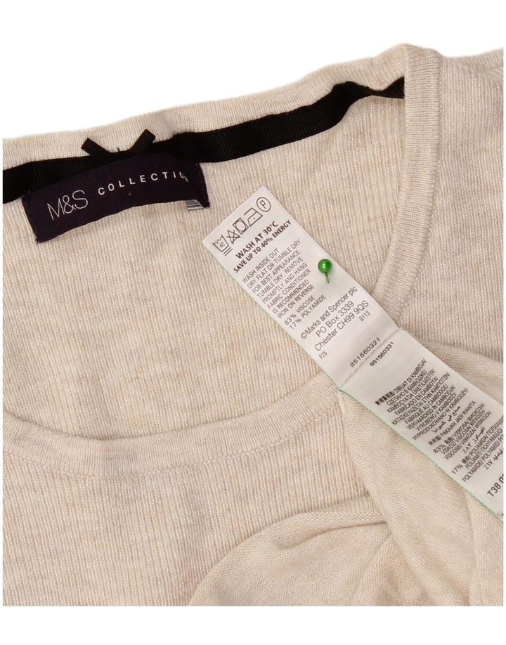 Top feminino Marks & Spencer manga 3/4 Reino Unido 12 viscose manchada bege médio