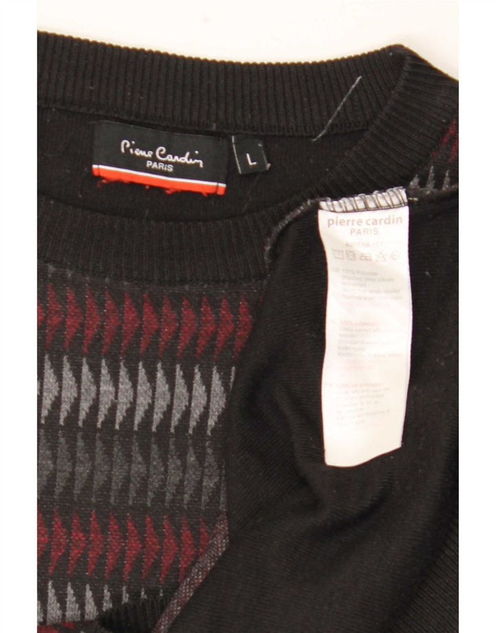 Suéter masculino Pierre Cardin com gola redonda, grande poliéster geométrico preto