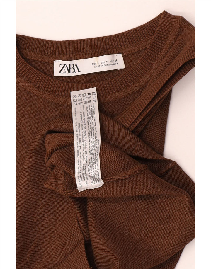 Zara Womens Vest Tank Top UK 8 Pequeno Marrom Viscose