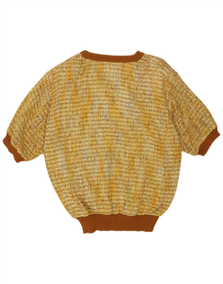 Suéter feminino vintage de manga curta com decote em V IT 44 Médio Amarelo