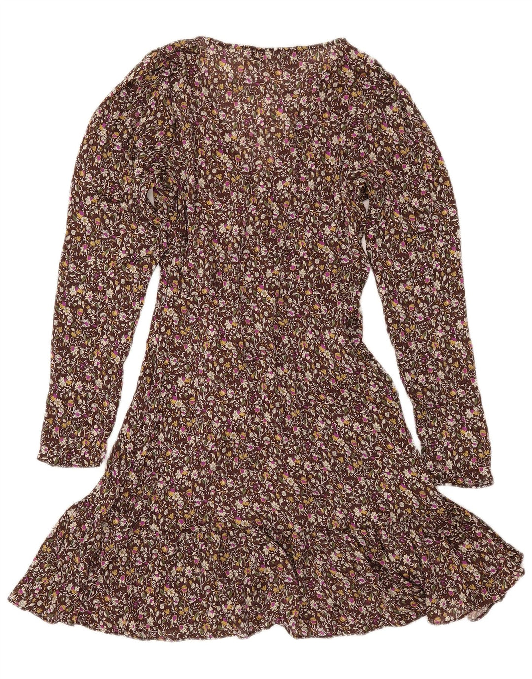 Vestido feminino ZARA de manga comprida UK 6 XS marrom floral