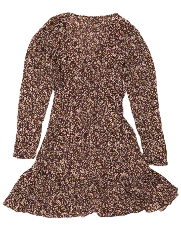 Vestido feminino ZARA de manga comprida UK 6 XS marrom floral