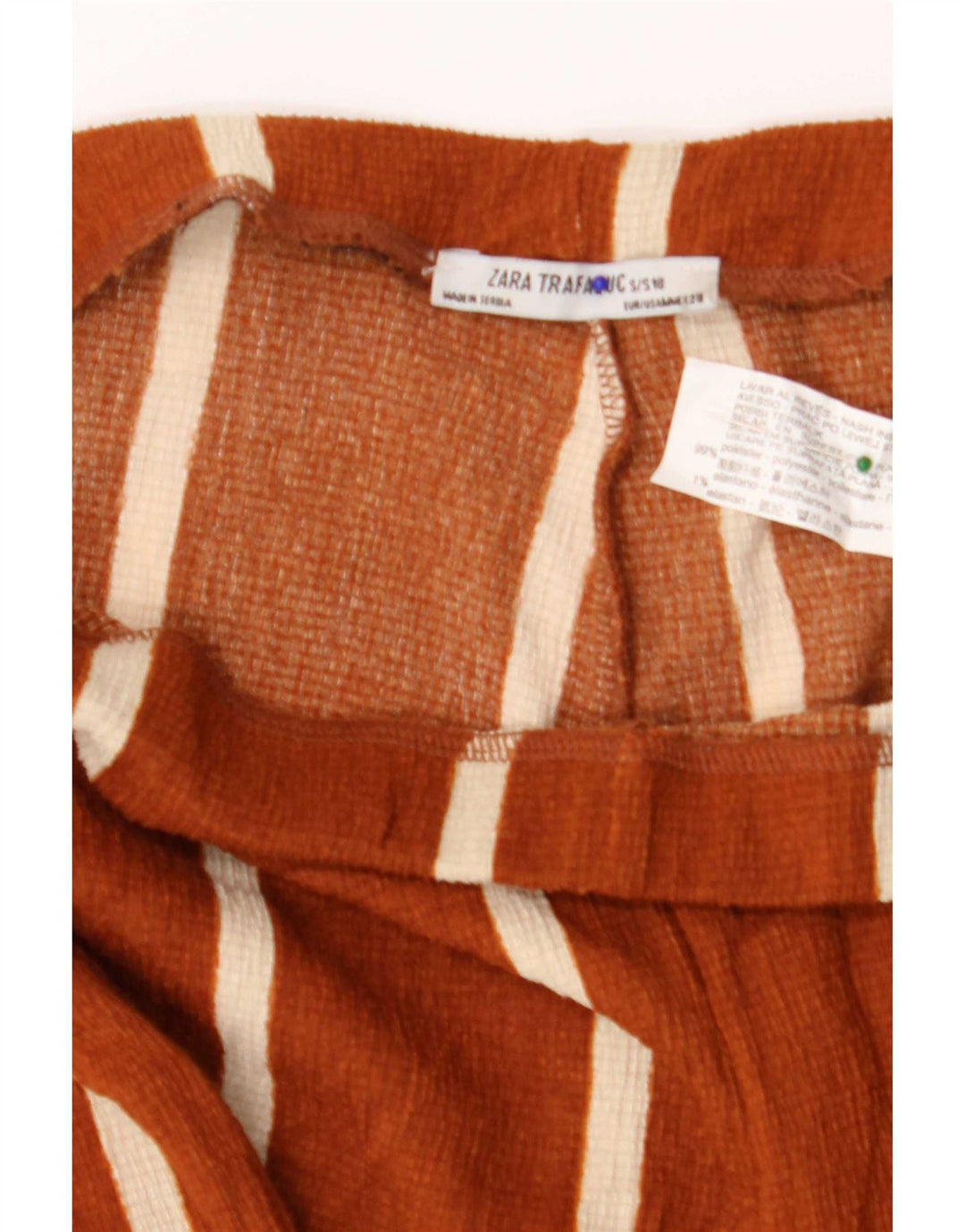 Zara Calça feminina de perna larga médio W28 L31 poliéster listrado marrom