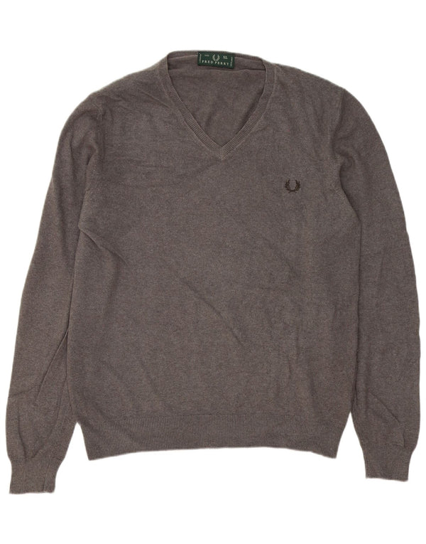 Fred Perry Suéter masculino com decote em V XL lã cinza