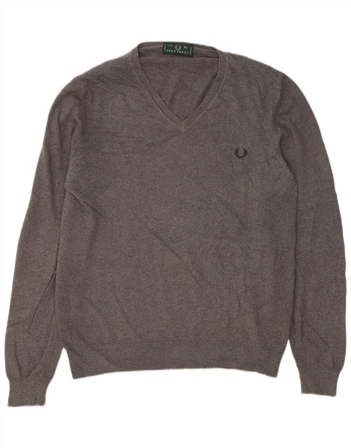 Fred Perry Suéter masculino com decote em V XL lã cinza
