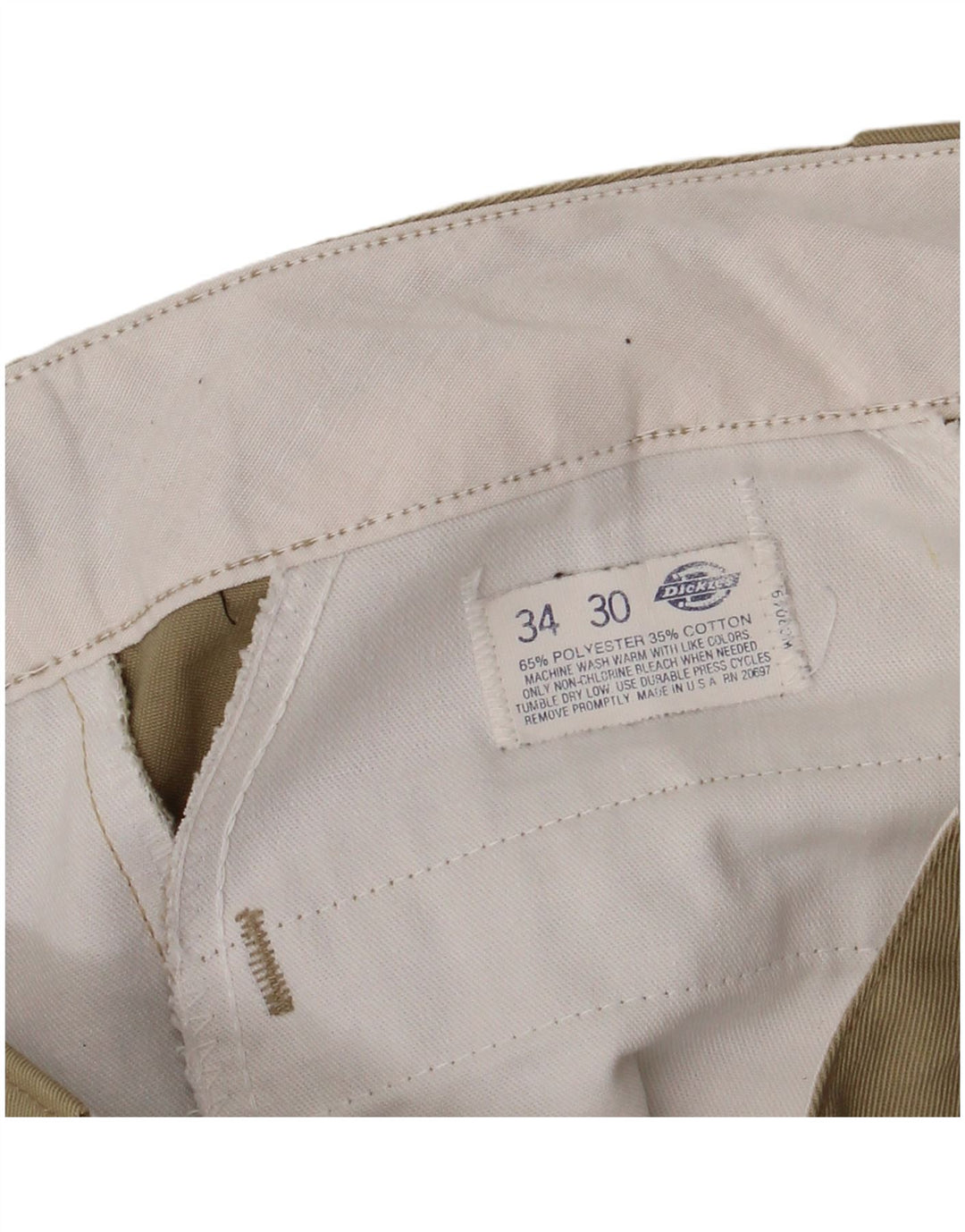 Calças Chino retas masculinas Dickies W34 L30 poliéster cáqui