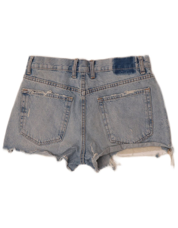Zara Shorts jeans feminino desgastado UE 38 pequeno W28 algodão azul