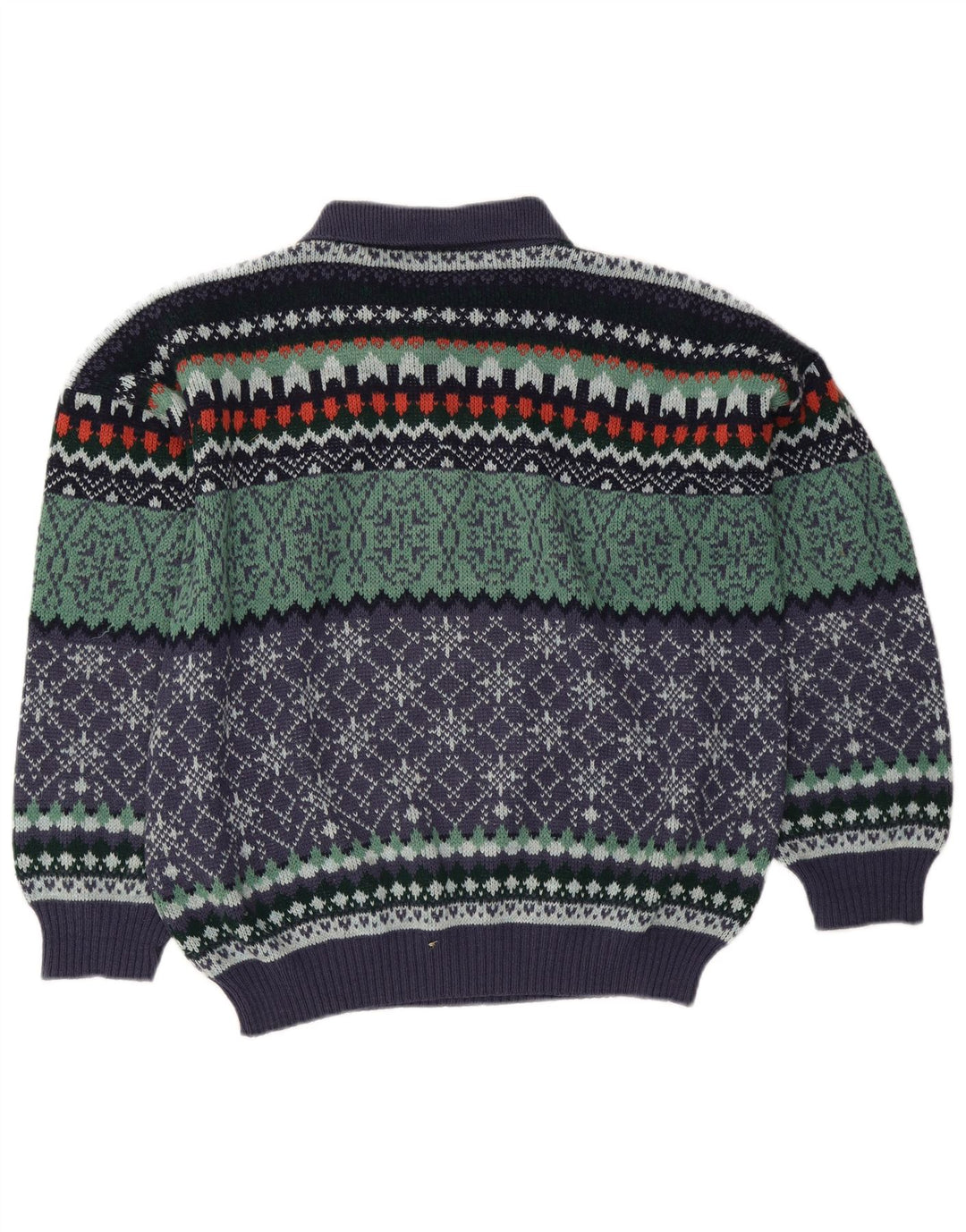 Suéter vintage masculino com gola polo IT 50 médio multicolorido Fair Isle