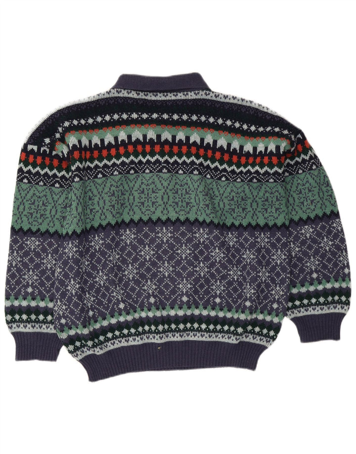 Suéter vintage masculino com gola polo IT 50 médio multicolorido Fair Isle