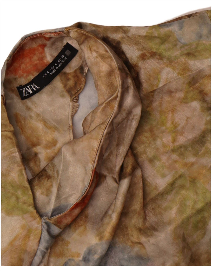 Top feminino Zara manga comprida UK 10 pequeno floral multicolorido moderno