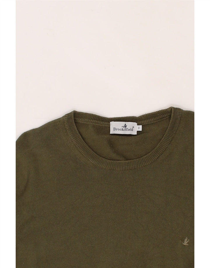 BROOKSFIELD Mens Boat Neck Jumper Sweater IT 50 Large Khaki Cotton Vintage Brooksfield and Second-Hand Brooksfield from Messina Hembry 