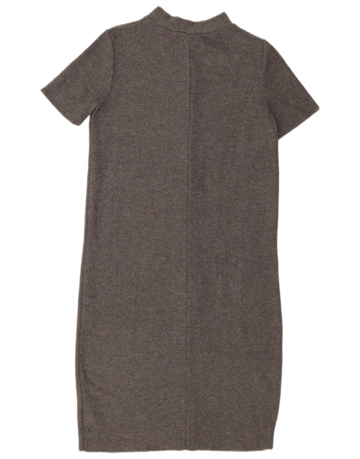 Vestido jumper feminino Zara de mangas curtas Reino Unido 10 pequeno poliéster cinza