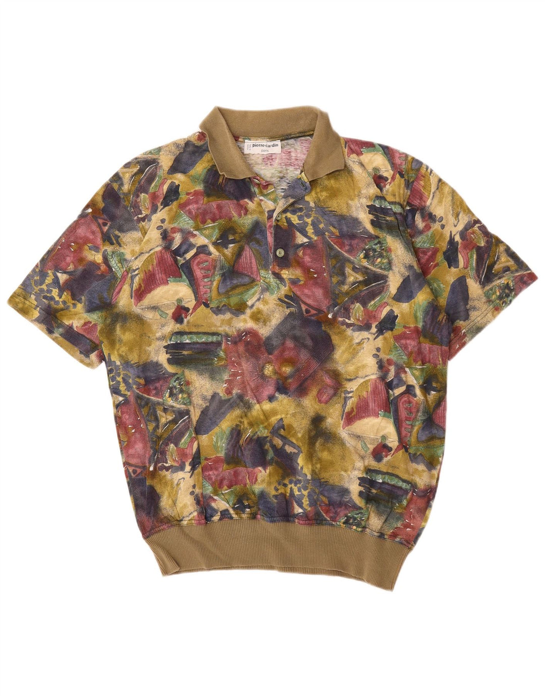 Camisa polo masculina Pierre Cardin gráfica média de algodão geométrico multicolorido