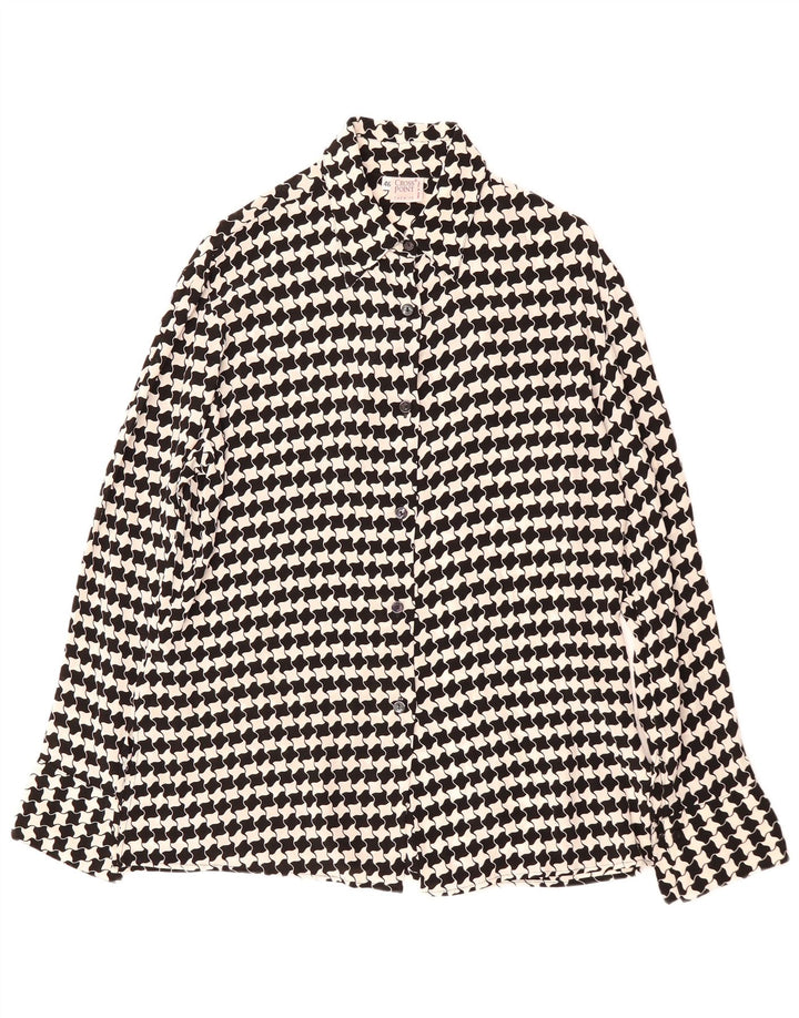 Blusa feminina VINTAGE IT 46 grande viscose preta Houndstooth