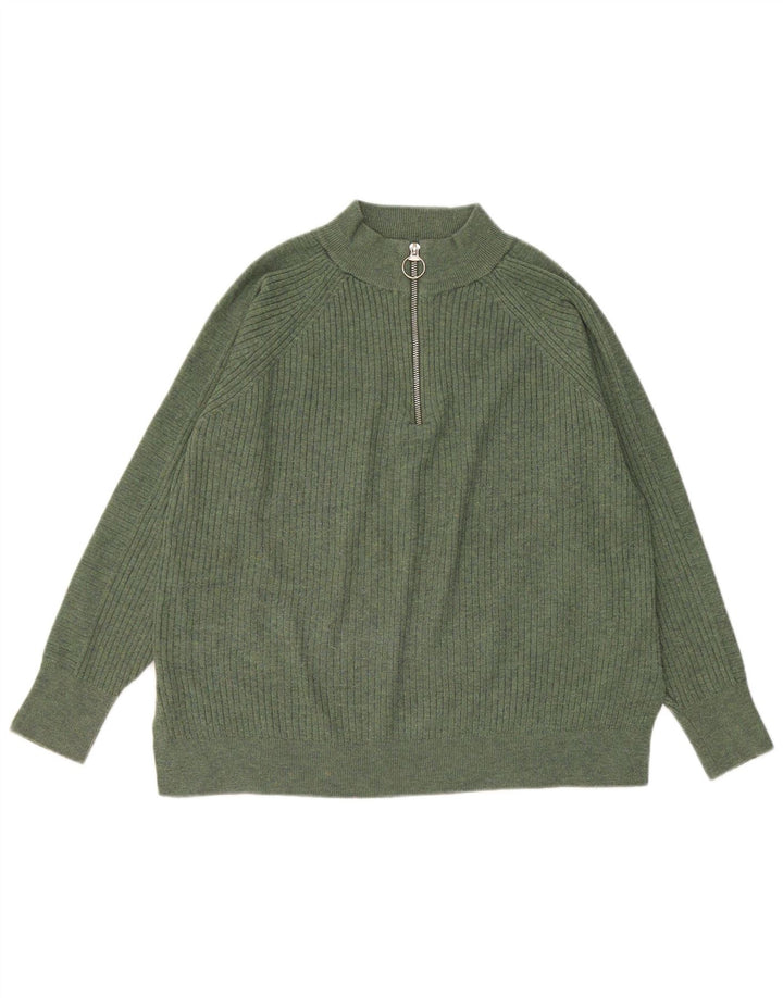 Suéter feminino Marks & Spencer com zíper e gola em poliéster verde médio UK 14