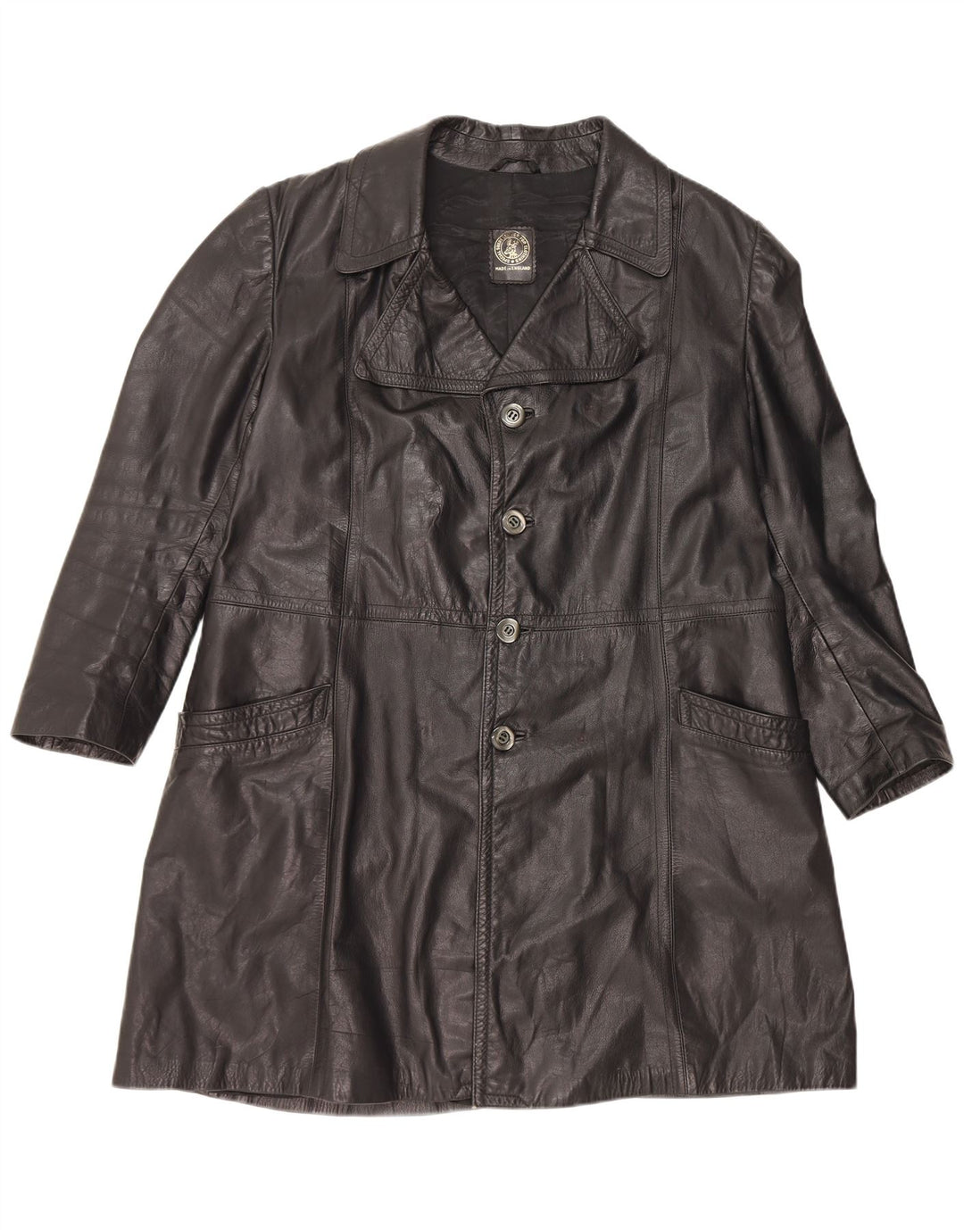 Casaco de couro masculino vintage UK 40 grande couro preto