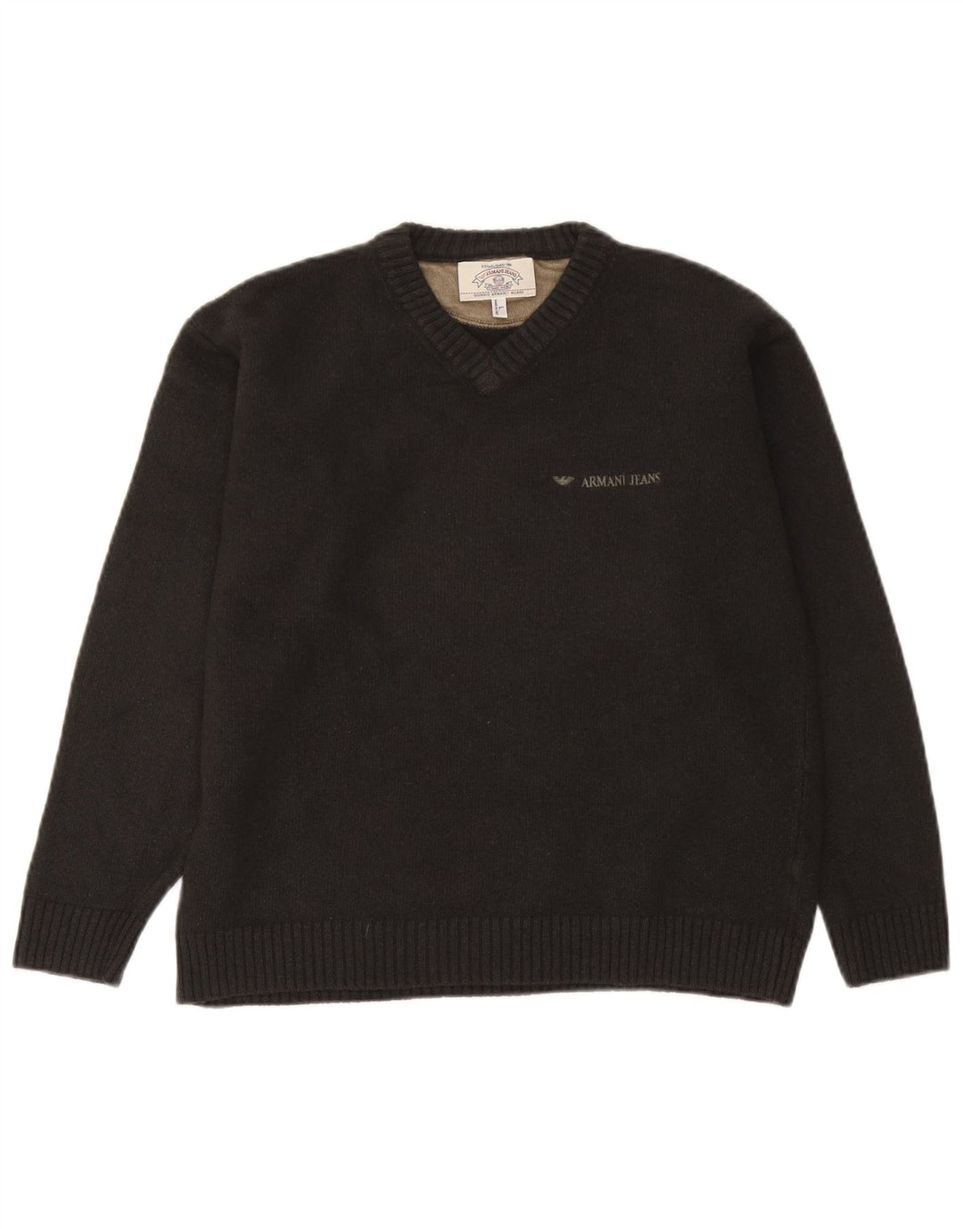 Suéter masculino Armani Jeans com decote em V grande lã cinza