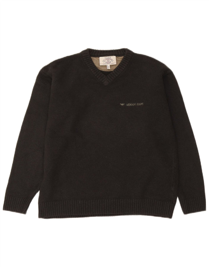 Suéter masculino Armani Jeans com decote em V grande lã cinza