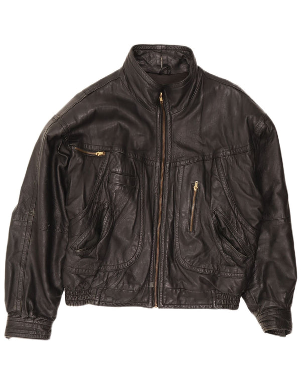 Jaqueta de couro masculina vintage de ajuste solto Reino Unido 36 couro preto pequeno