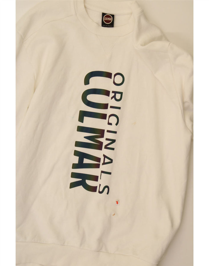 COLMAR Womens Graphic Sweatshirt Jumper UK 16 Large White Cotton Vintage Colmar and Second-Hand Colmar from Messina Hembry 